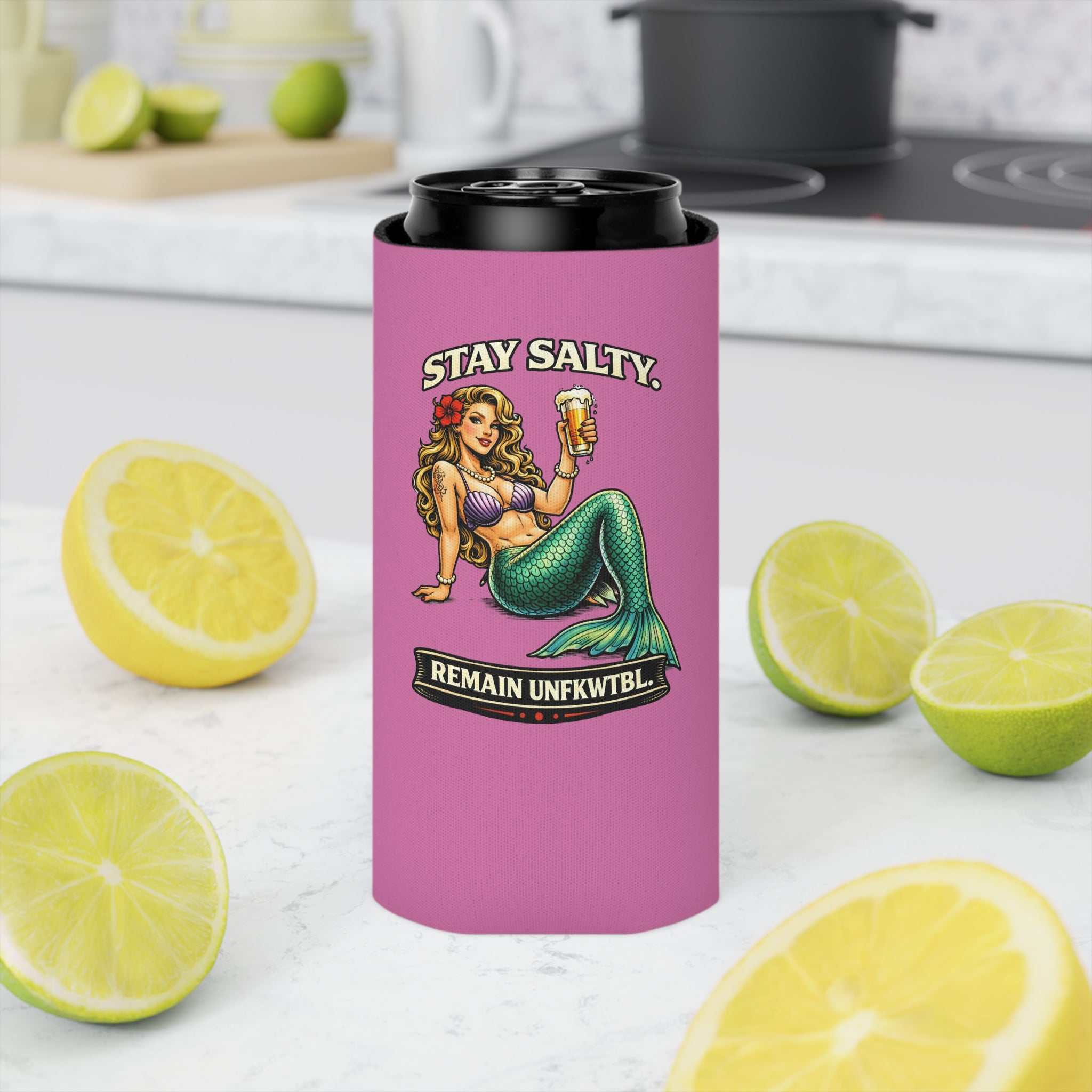 Can Cooler — "Stay Salty / Stay Cold" Mermaids & Skeleton Beer Koozie