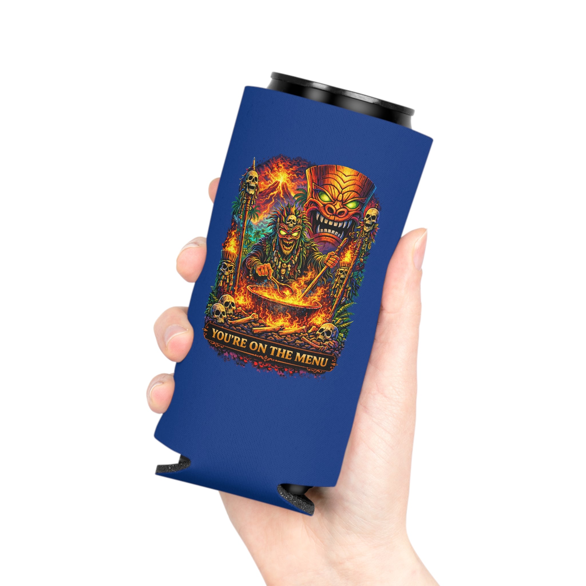 Can Cooler - "Stay Cold" Skull Hand Beer Koozie (You’re On The Menu)