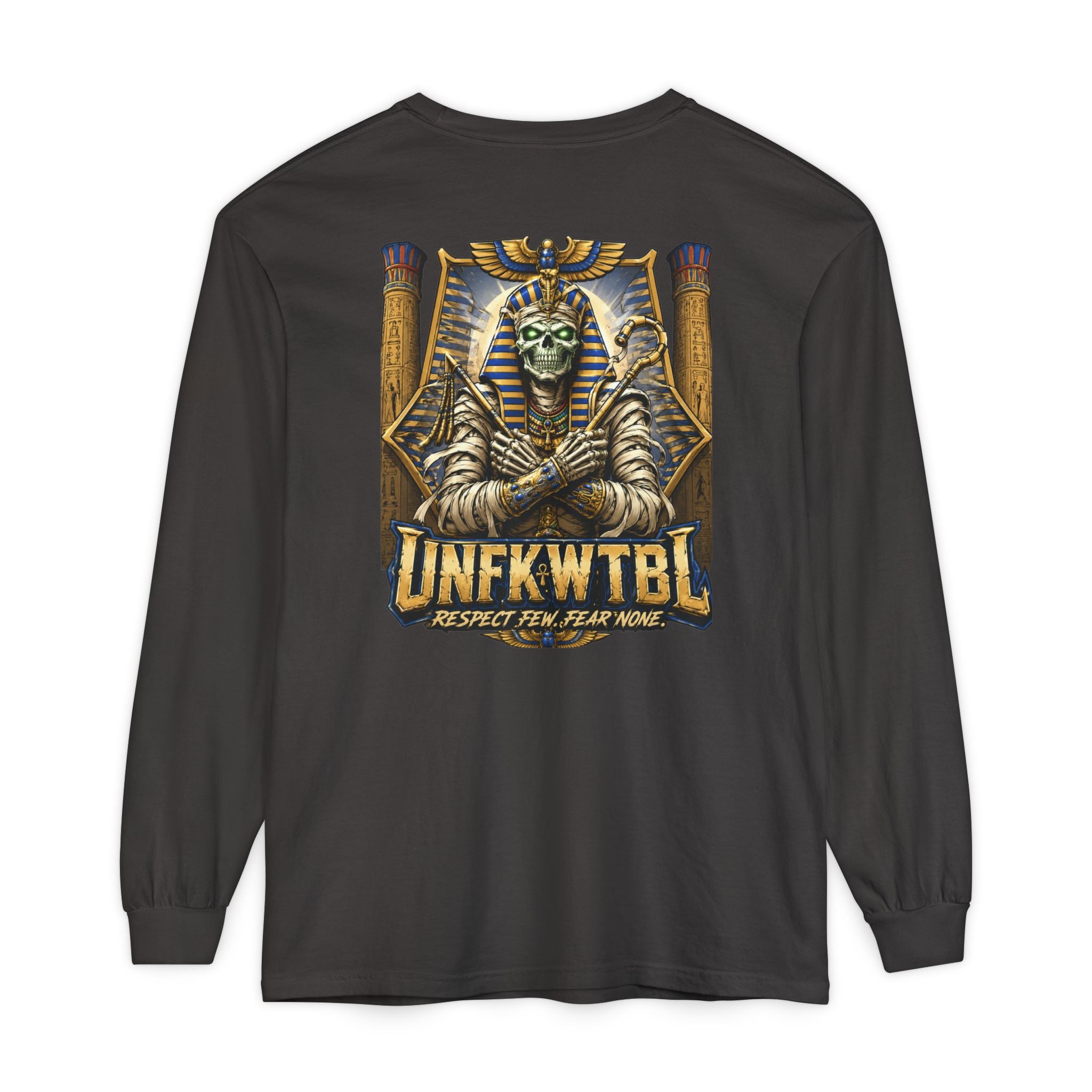 Unfkwtbl Pharaoh Long Sleeve Tee — Vintage Egyptian Mummy Graphic