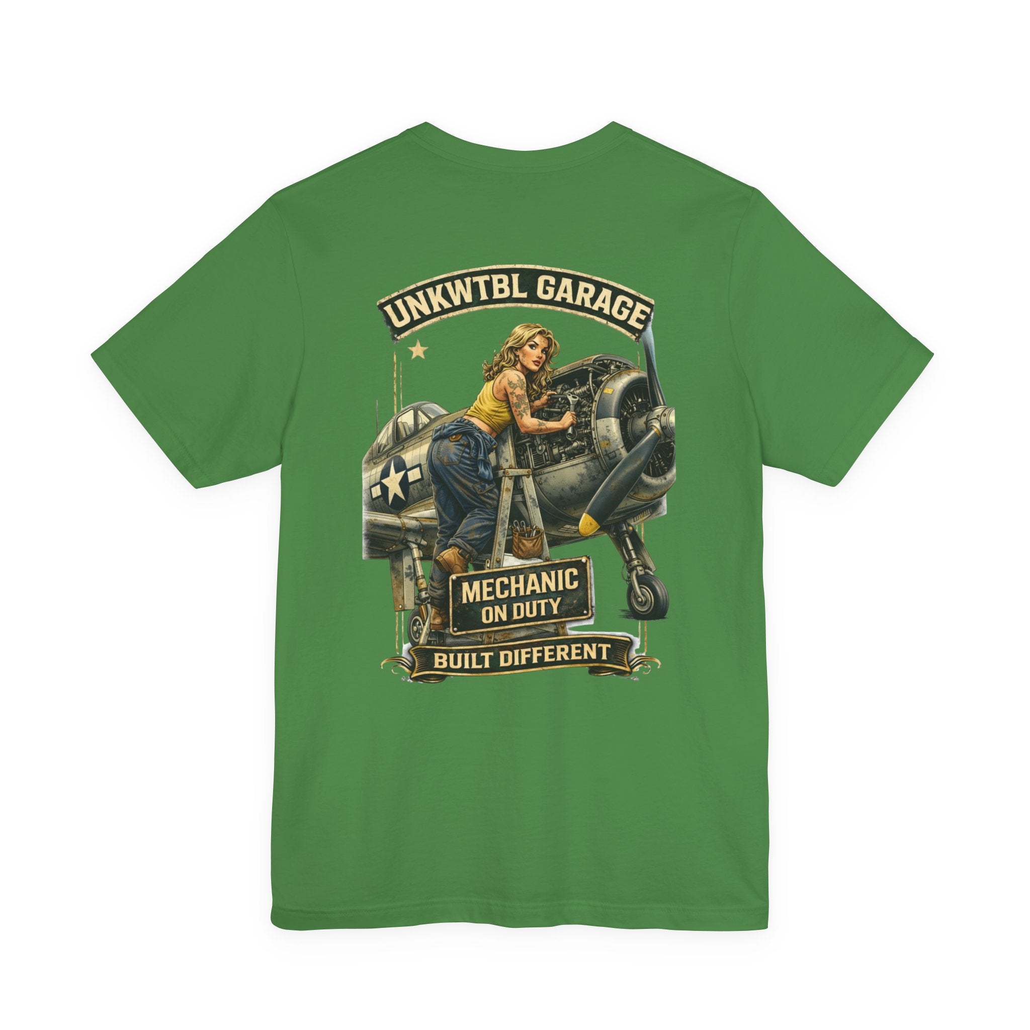 Mechanic On Duty Tee — Vintage Pin-Up Aircraft Garage Shirt