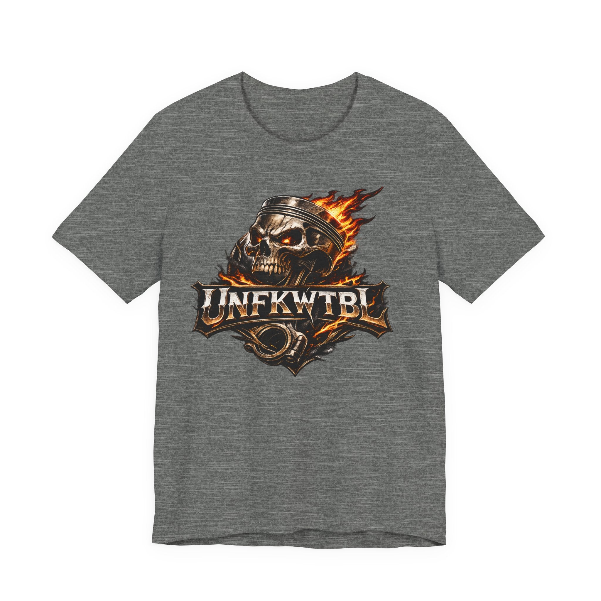 Flaming Skull "UNFKWTBL" Graphic Tee - Edgy Biker Rock T-Shirt