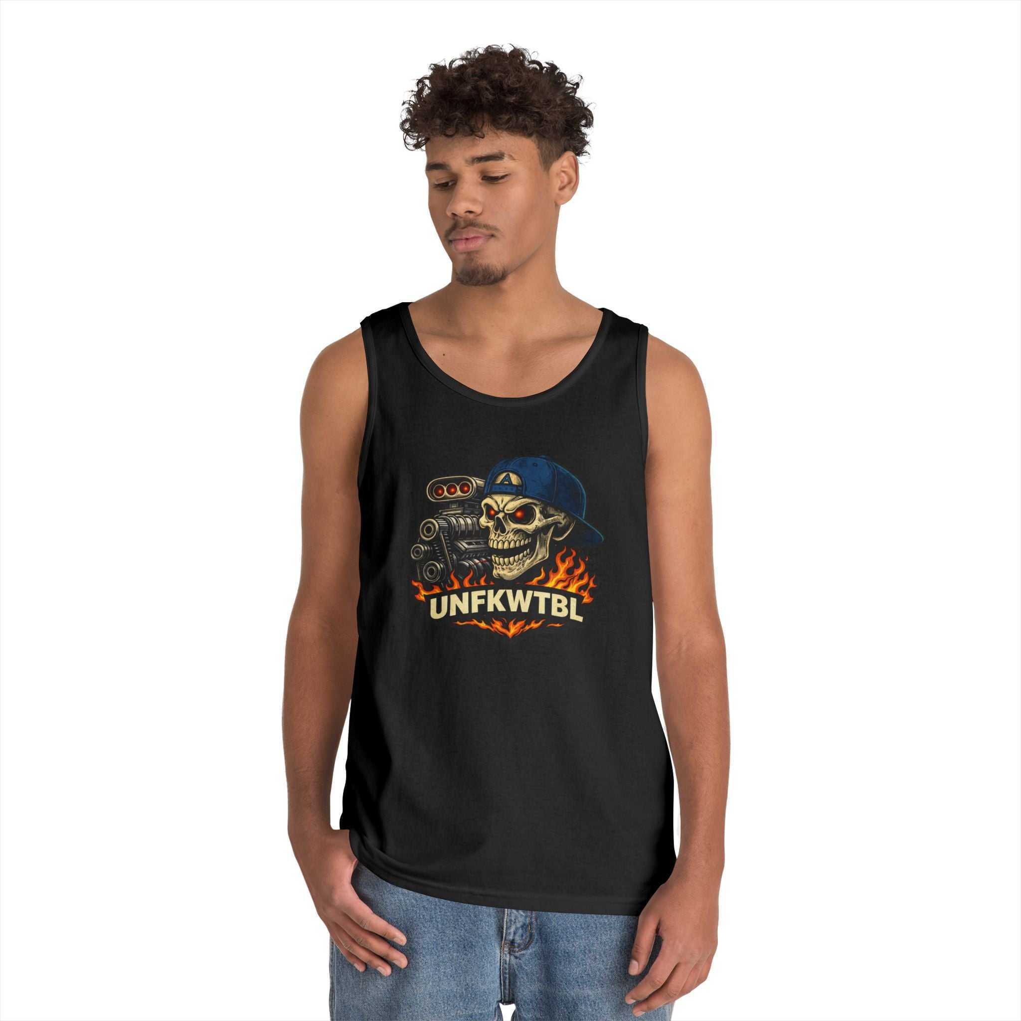 Skull Mechanic Tank Top — 'UNFKWTBL' Vintage Hot Rod Graphic