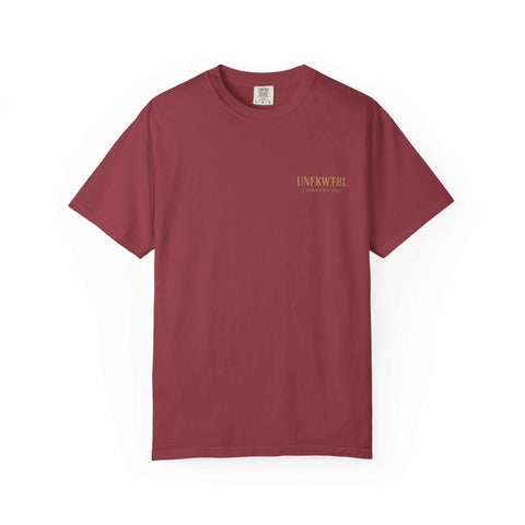 Medusa Beauty Unisex T-shirt in strawberry daiquiri color with small logo print on chest, made from 100% ring-spun cotton