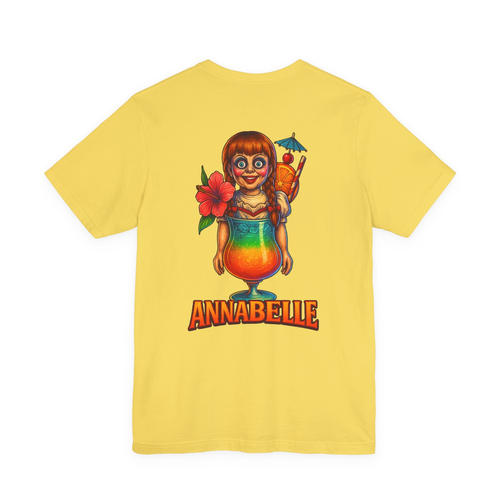 Annabelle Tropical Doll Graphic Tee - Retro Cocktail Girl T-Shirt