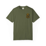 Epic Stormbearer unisex olive green garment-dyed t-shirt with fantasy graphic, casual gamer tee for Comic Con and everyday wear