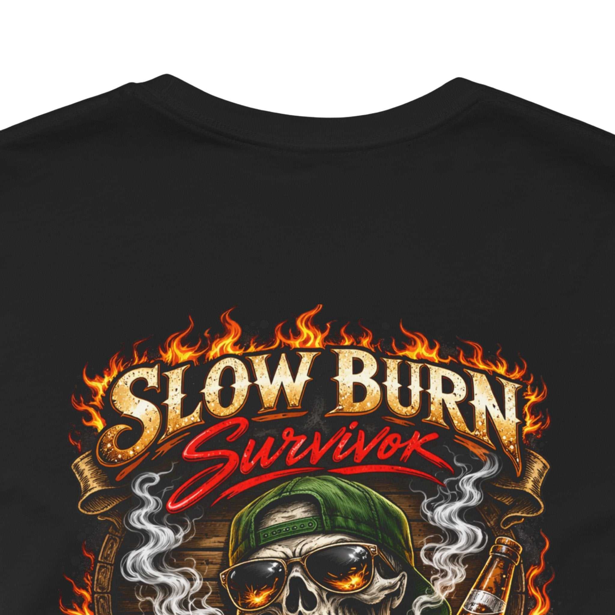 Slow Burn Survivor T-Shirt — Vintage Skull Motorcycle Flame Tee
