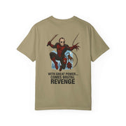 Unisex Revenge T-shirt with Jason Voorhees and Spider-Man graphic, casual cotton tee