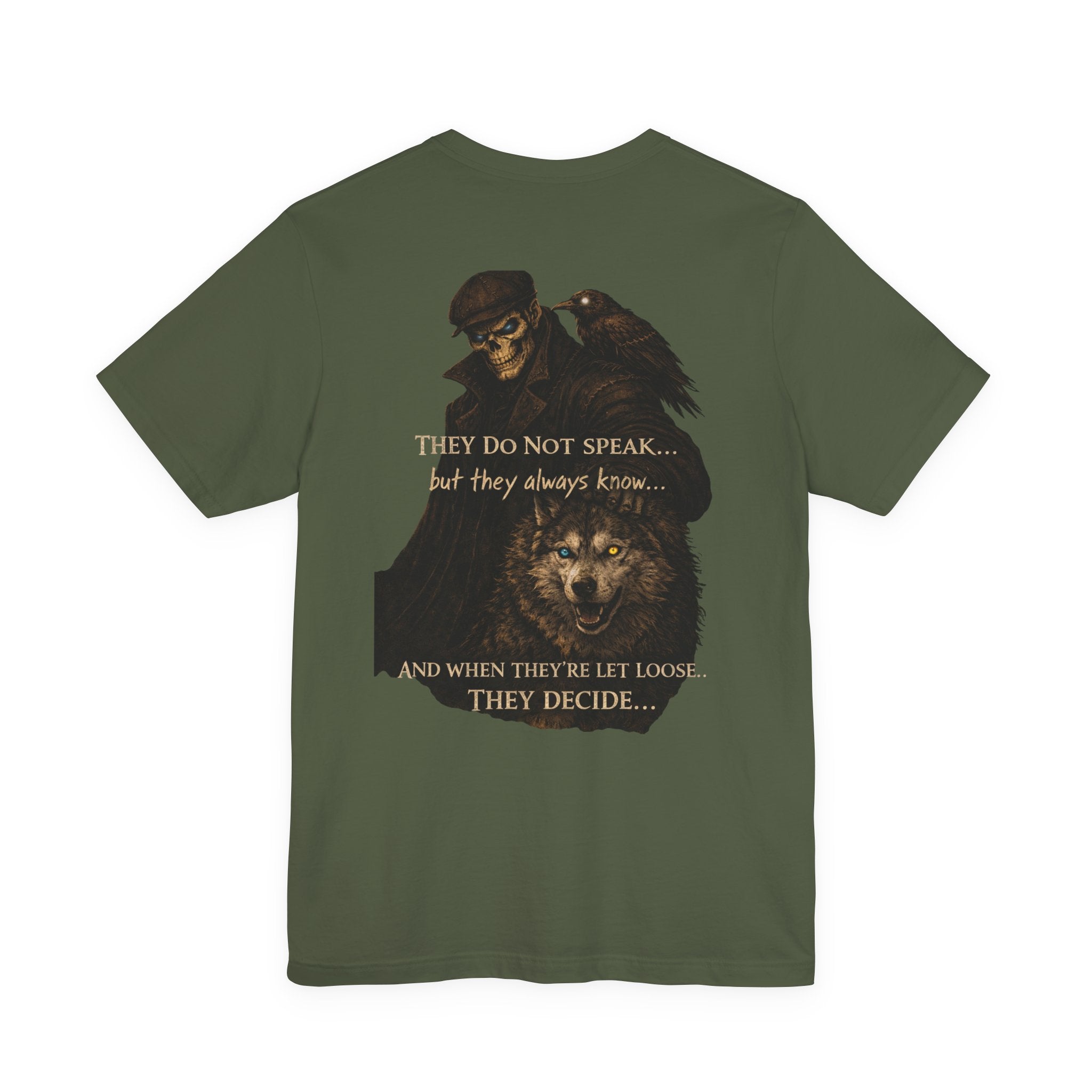 Raven & Wolf Graphic Tee — "They Do Not Speak...They Decide" Gothic Crewneck
