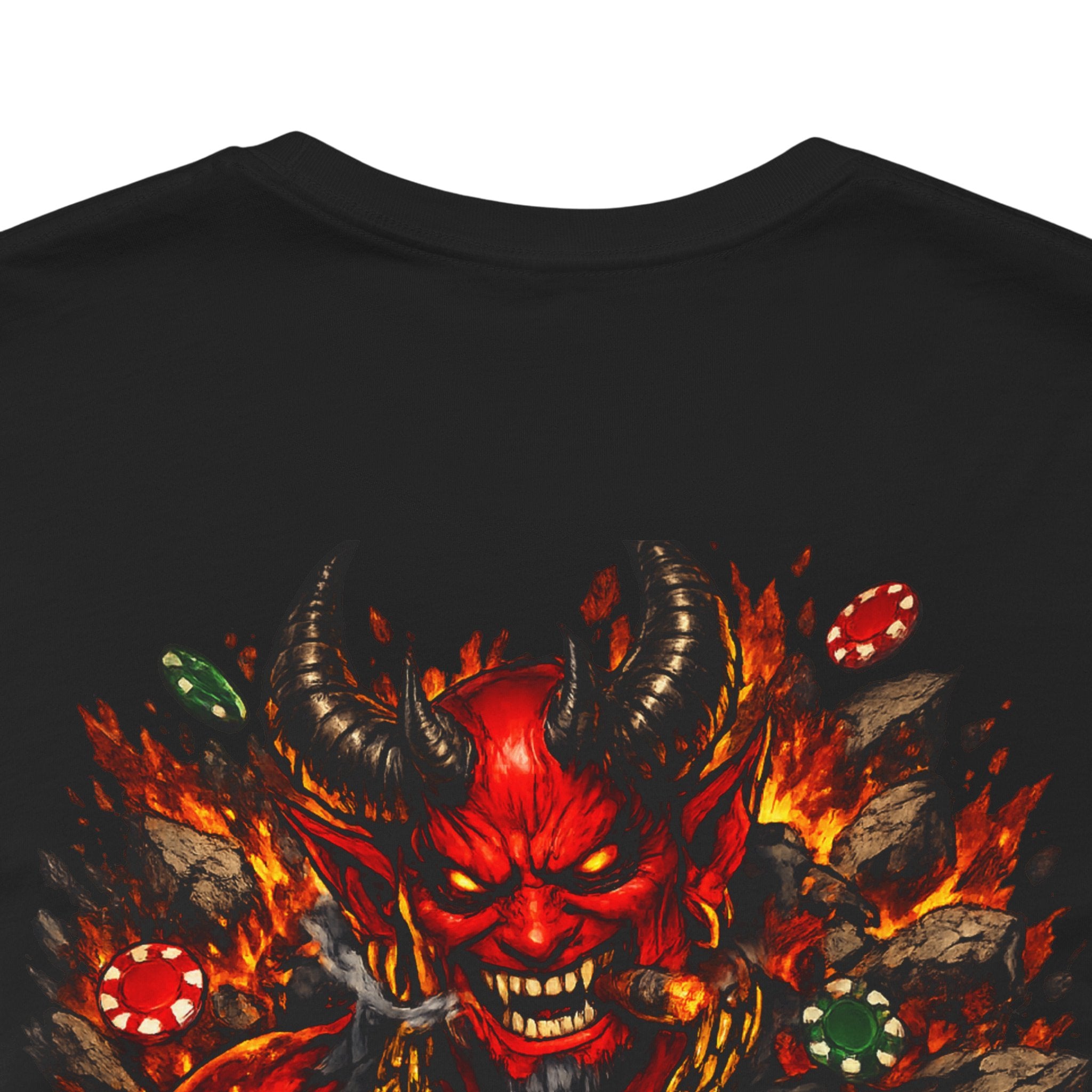 Devil Poker Tee — Fiery Demon Back Graphic T-Shirt