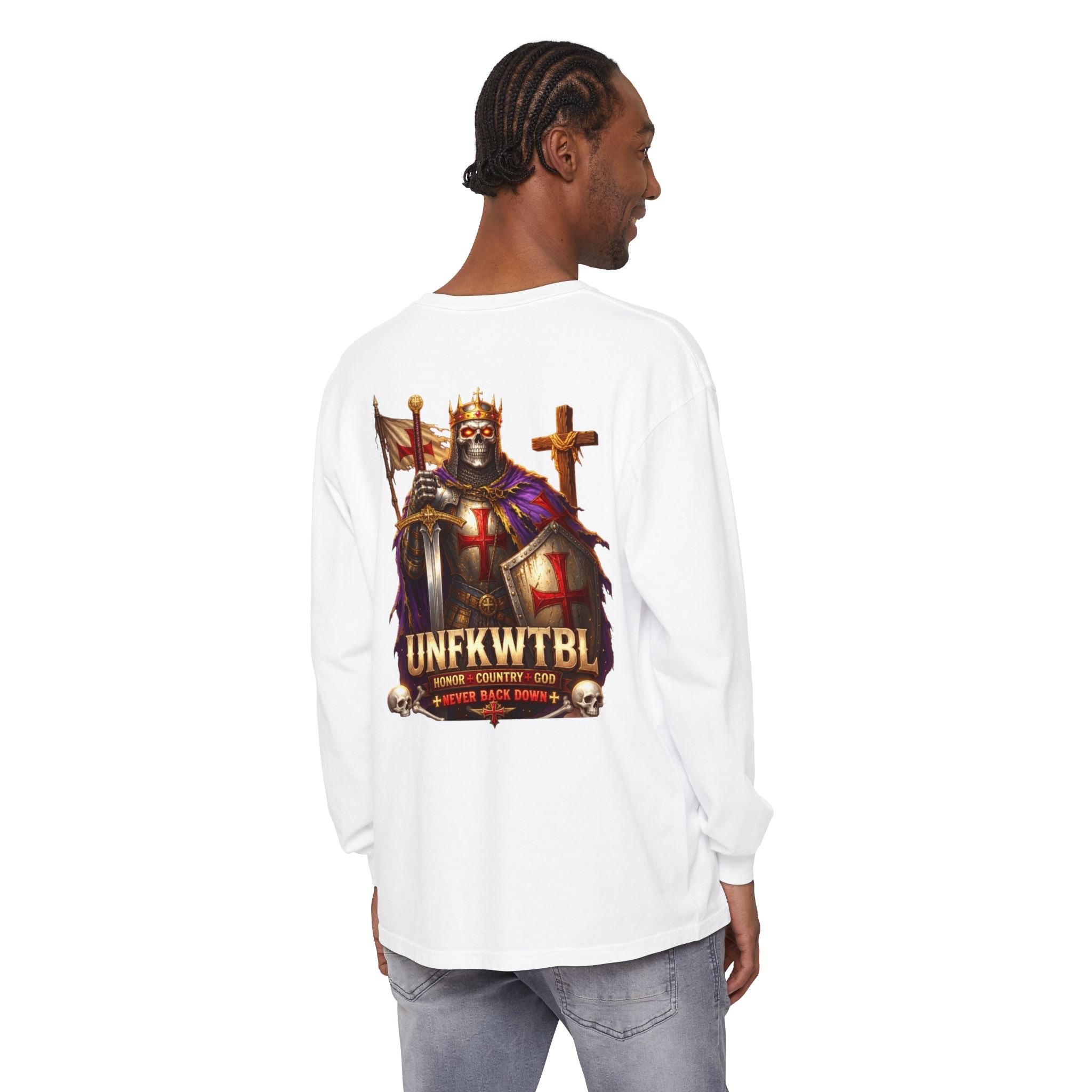 Crusader Knight Long Sleeve T-Shirt — 'UNFKWTBL' Vintage Medieval Graphic