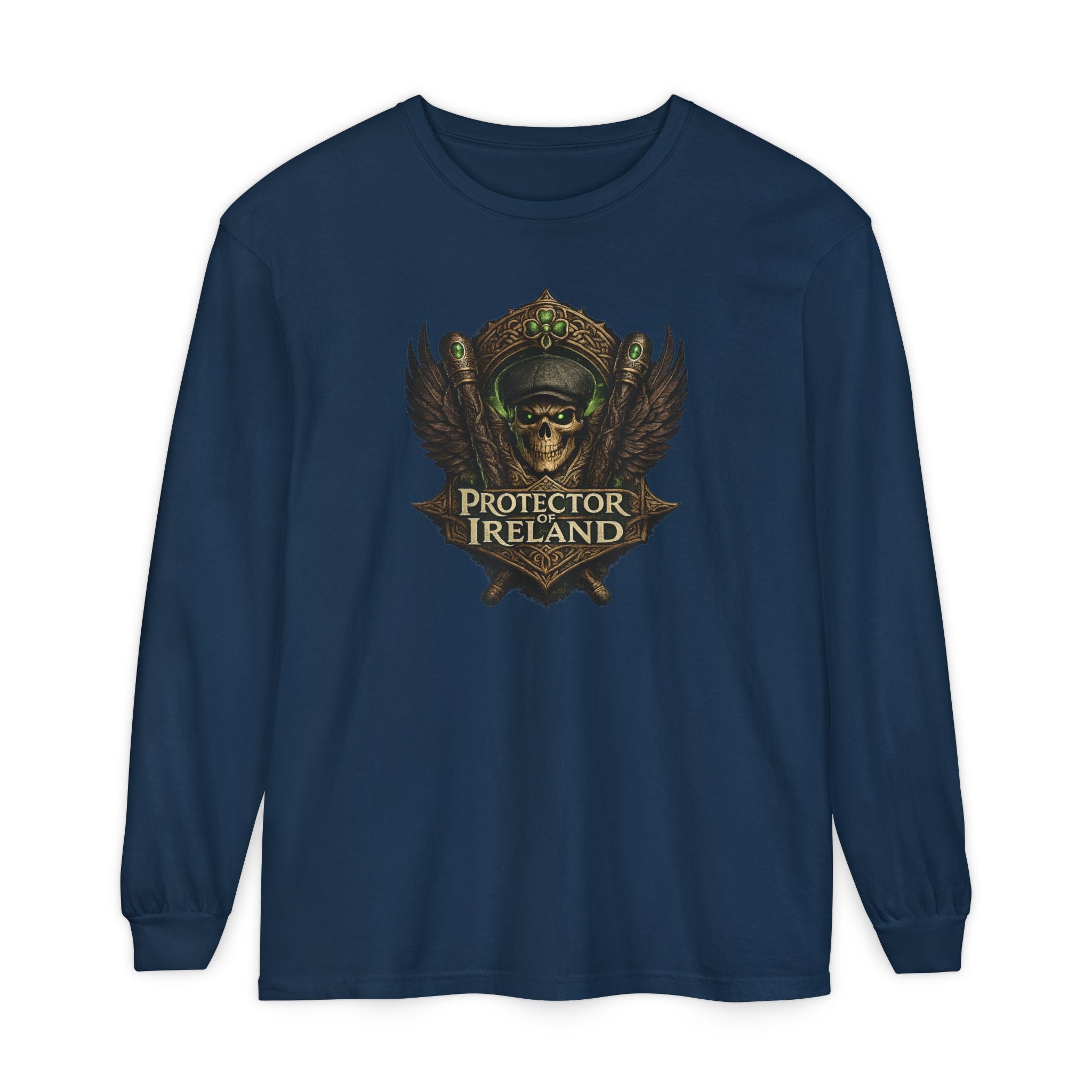 Protector Ireland Long Sleeve Tee — Celtic Helmet Shield Design