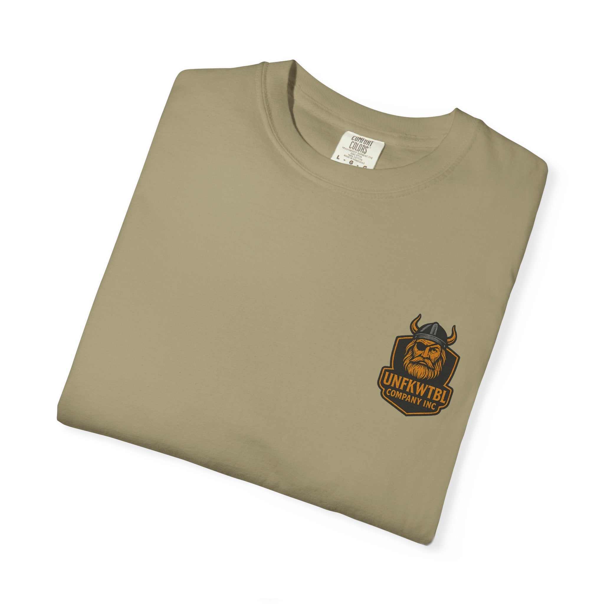 Unisex garment-dyed T-shirt with vintage Beast King graphic design folded on white background