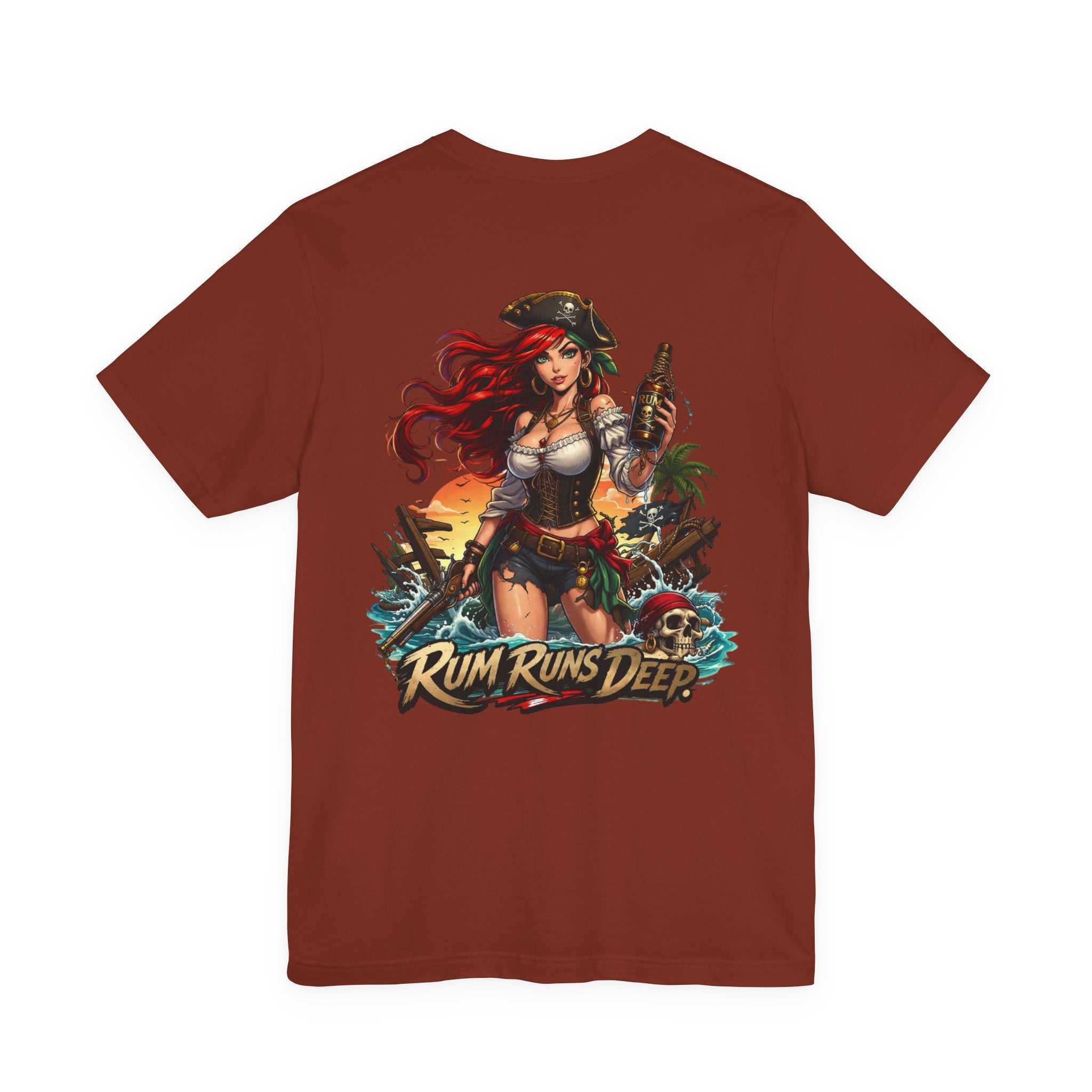 Rum Runs Deep Pirate Tee with nautical graphic for ocean lovers and beach holidays