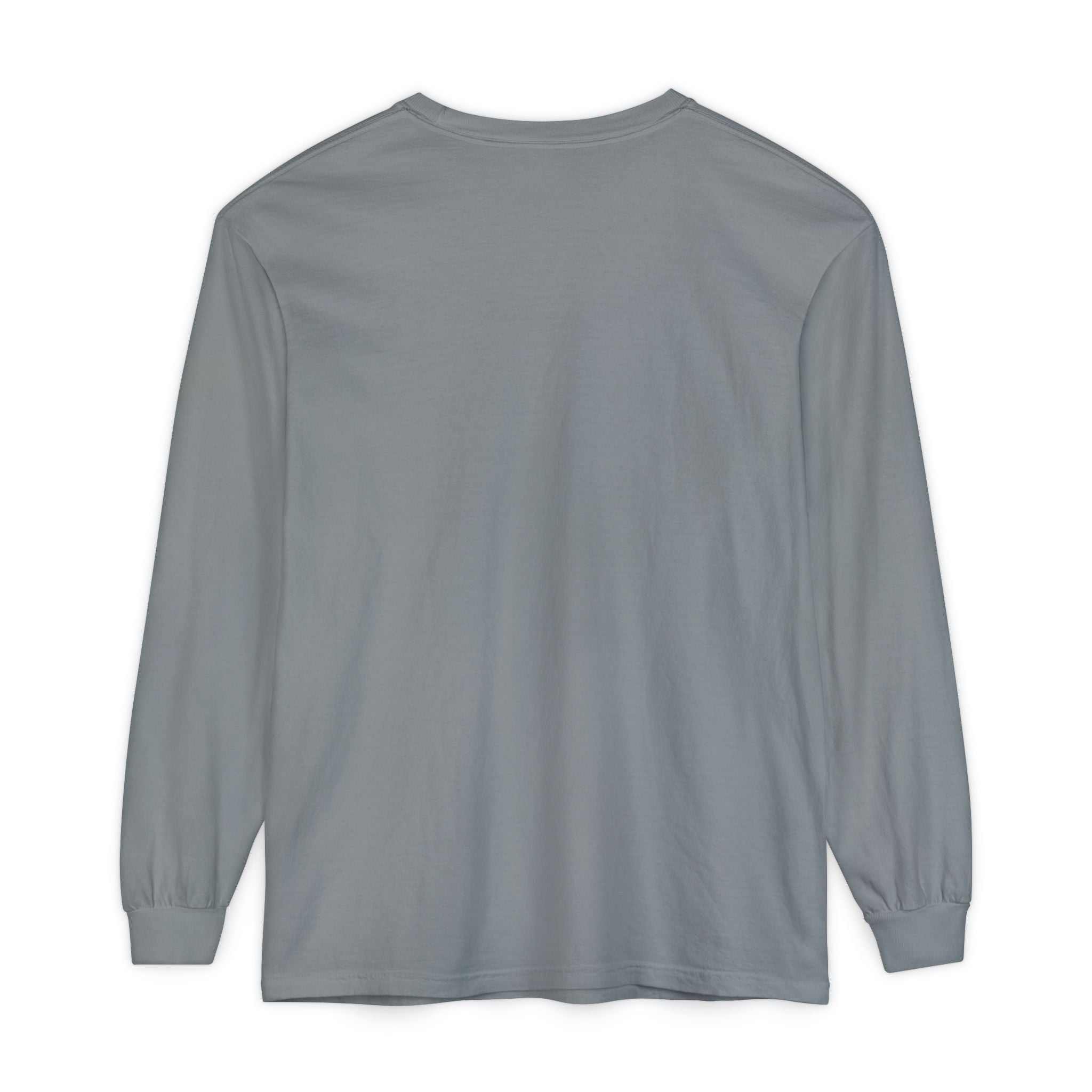 Long sleeve t-shirt with "Out of Office Forever" skull and beer graphic, soft garment-dyed cotton, classic fit, ribbed cuffs, and durable double-stitched hems