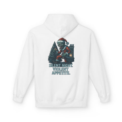 Festive Unisex Fleece Hoodie - "Silent Night, Violent Appetite"