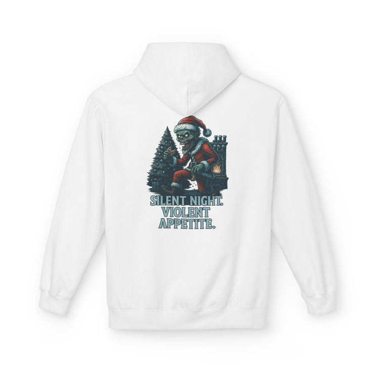 Festive Unisex Fleece Hoodie - "Silent Night, Violent Appetite"