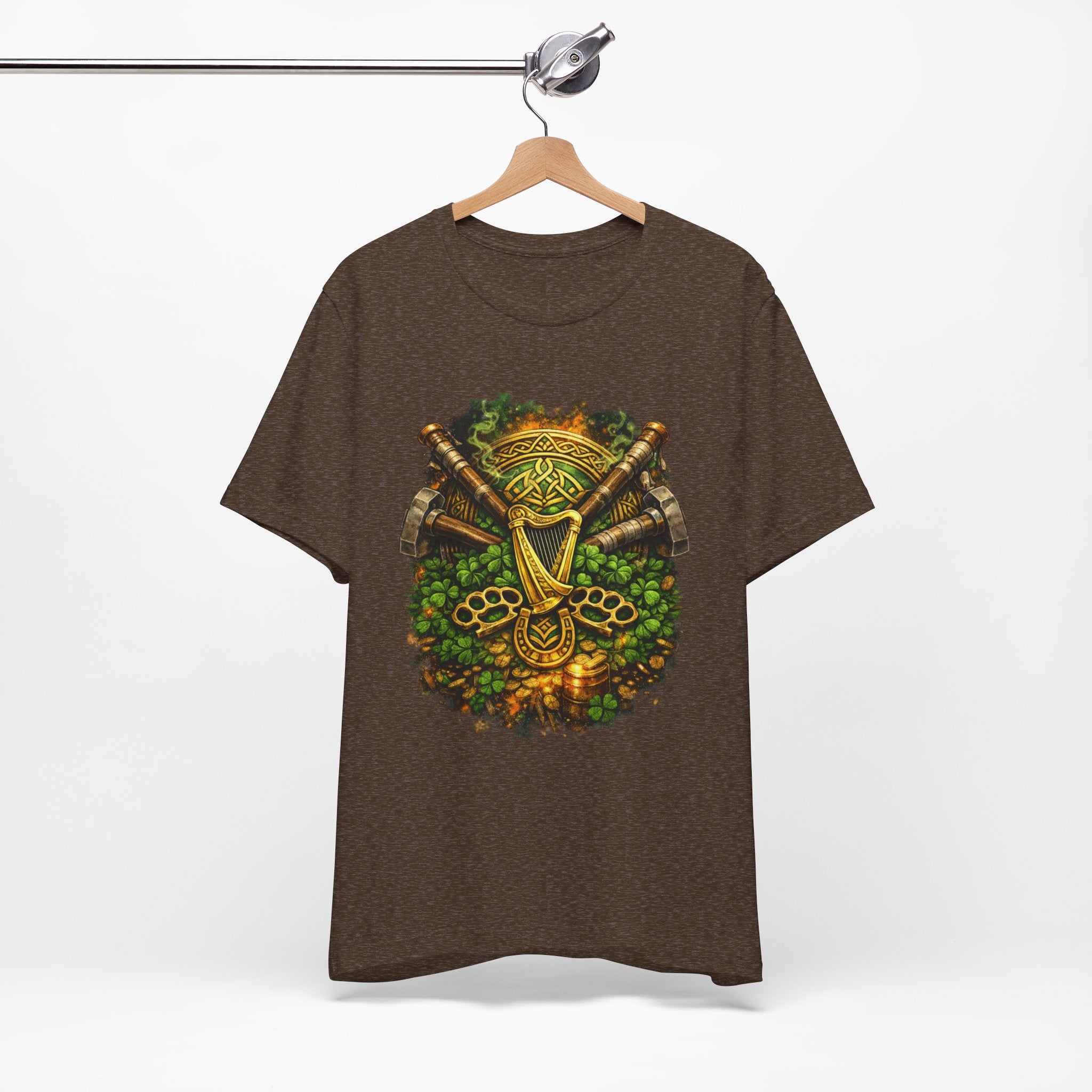 Celtic Harp & Axes T-Shirt — Irish Viking Shamrock Design