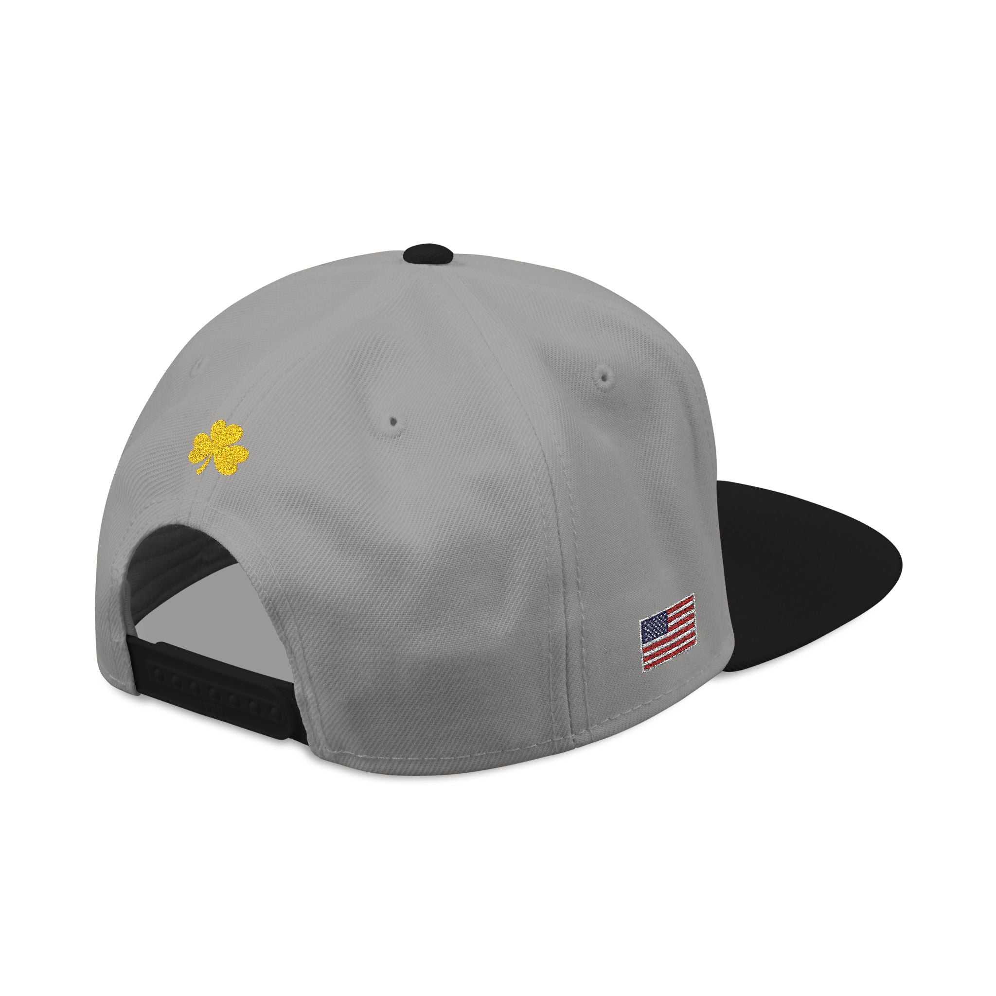 Embroidered Clover Snapback Hat — Lucky Shamrock Patch with American Flag