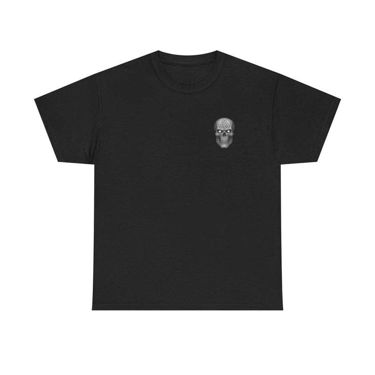 Black Atlas Strong Unisex Tee with small intricate skull graphic on chest, inspirational and durable casual shirt