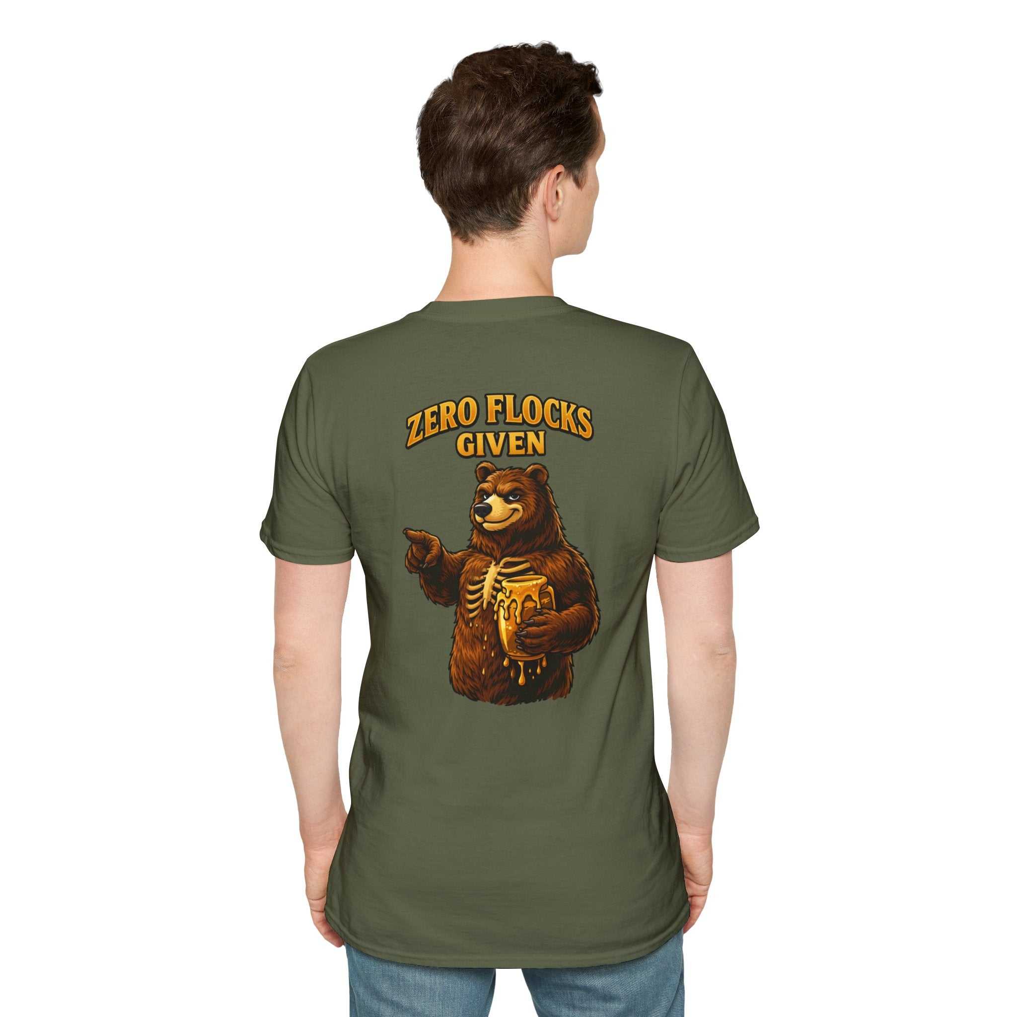 Zero Flocks Given Bear T-shirt with bold animal graphic and outdoor adventure vibe