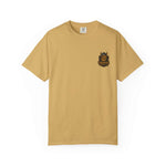 Unisex garment-dyed t-shirt with Beast King vintage graphic in mustard yellow, casual and eco-friendly cotton tee