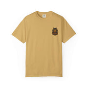 Unisex garment-dyed t-shirt with Beast King vintage graphic in mustard yellow, casual and eco-friendly cotton tee