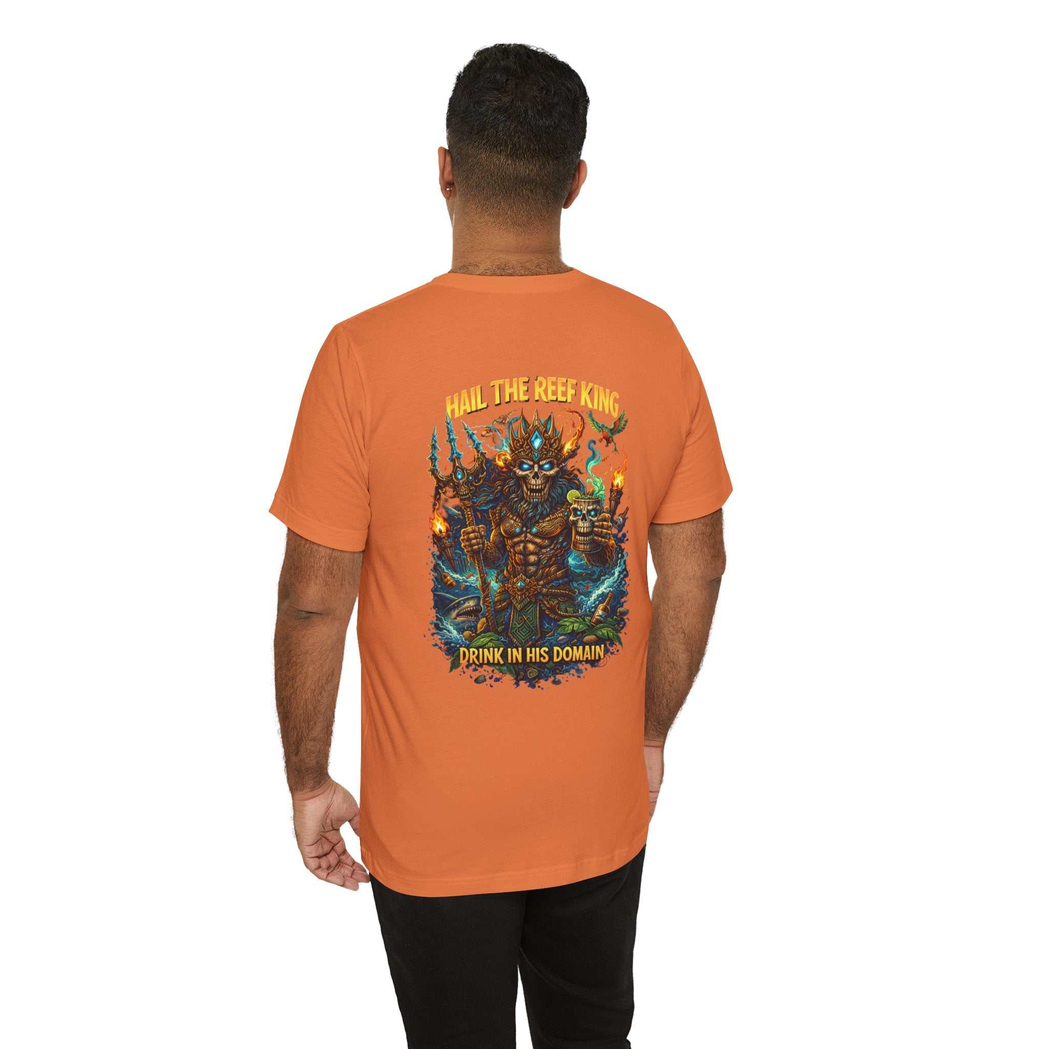 Hail the Reef King T-shirt with oceanic reef king graphic and trident design on soft cotton