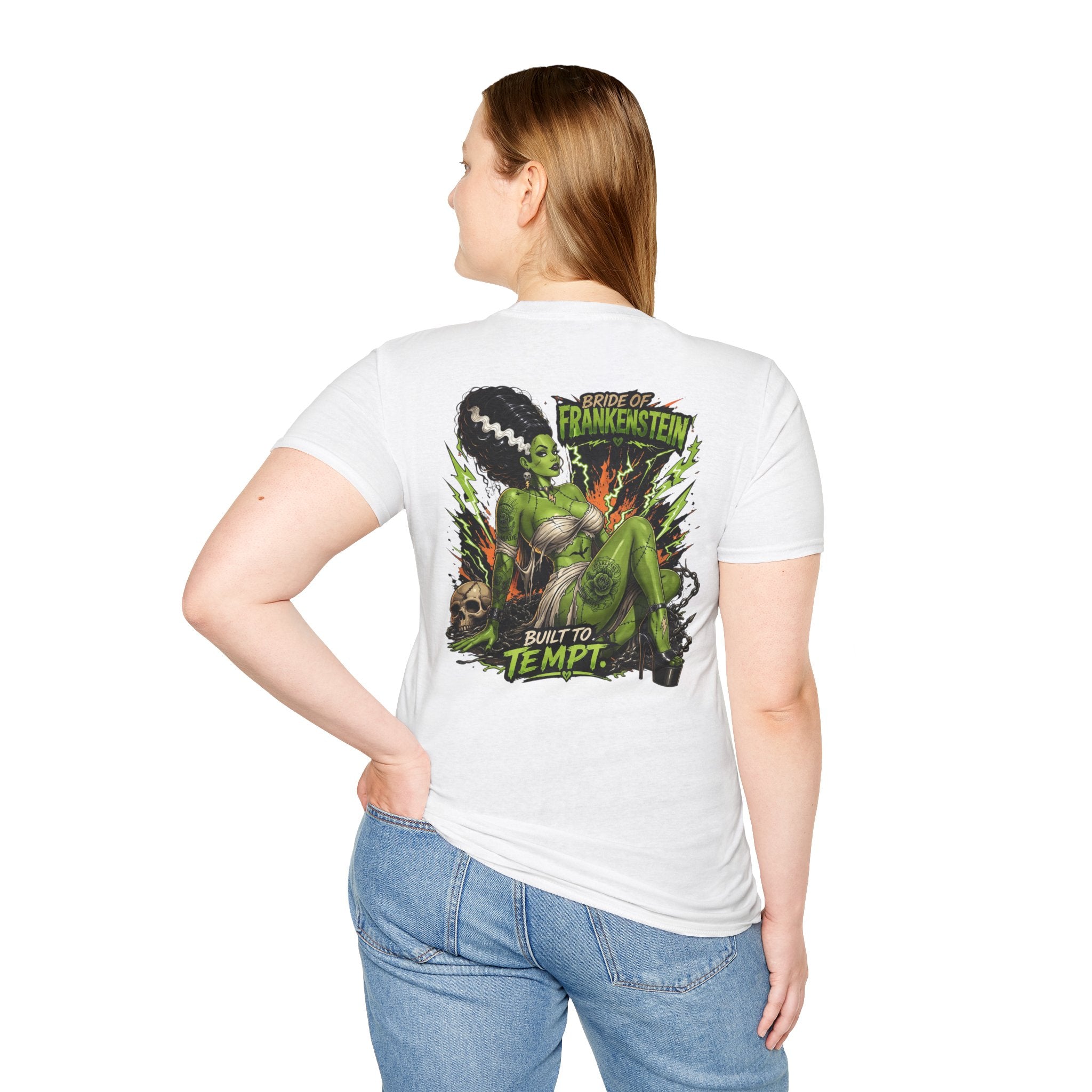 Bride of Frankenstein Graphic Tee — "Built to Tempt" Horror Pinup T-Shirt
