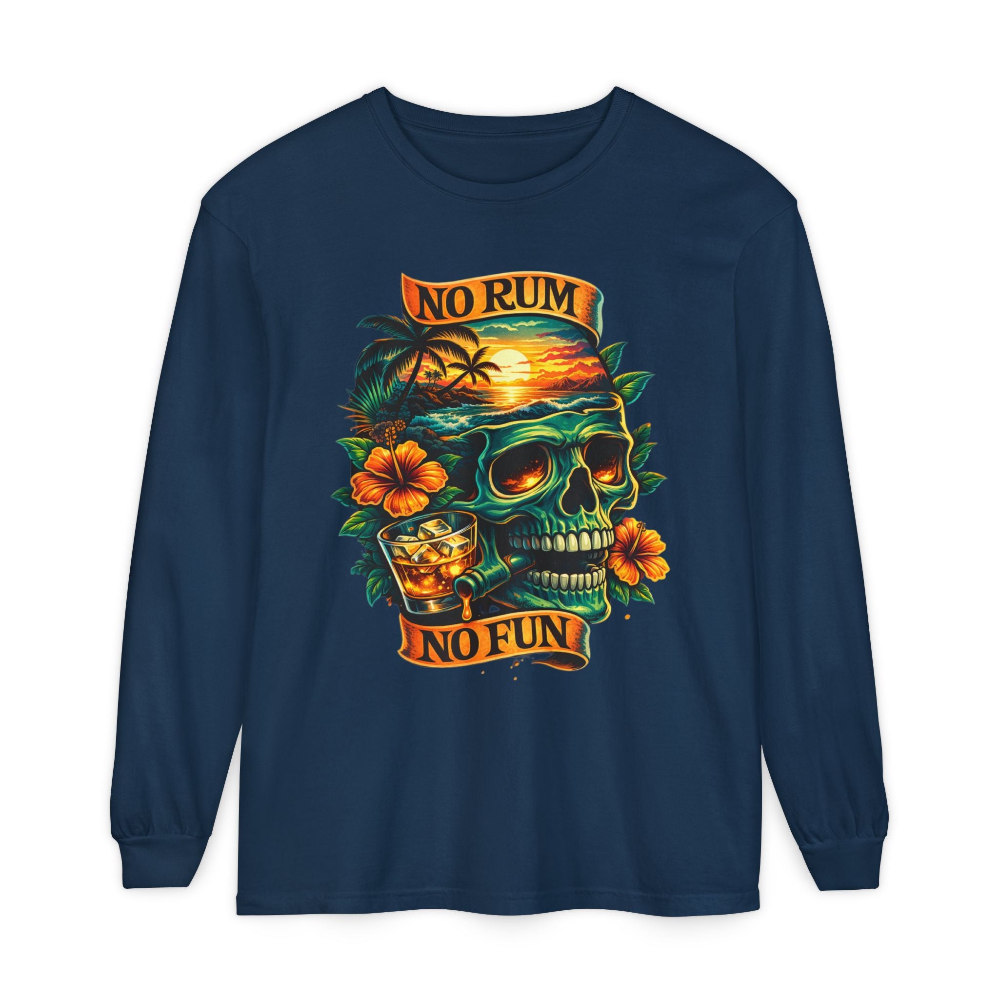 No Rum No Fun Skull Long Sleeve T-Shirt