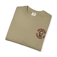 Folded khaki Jason Voorhees T-shirt with red graphic logo on front side