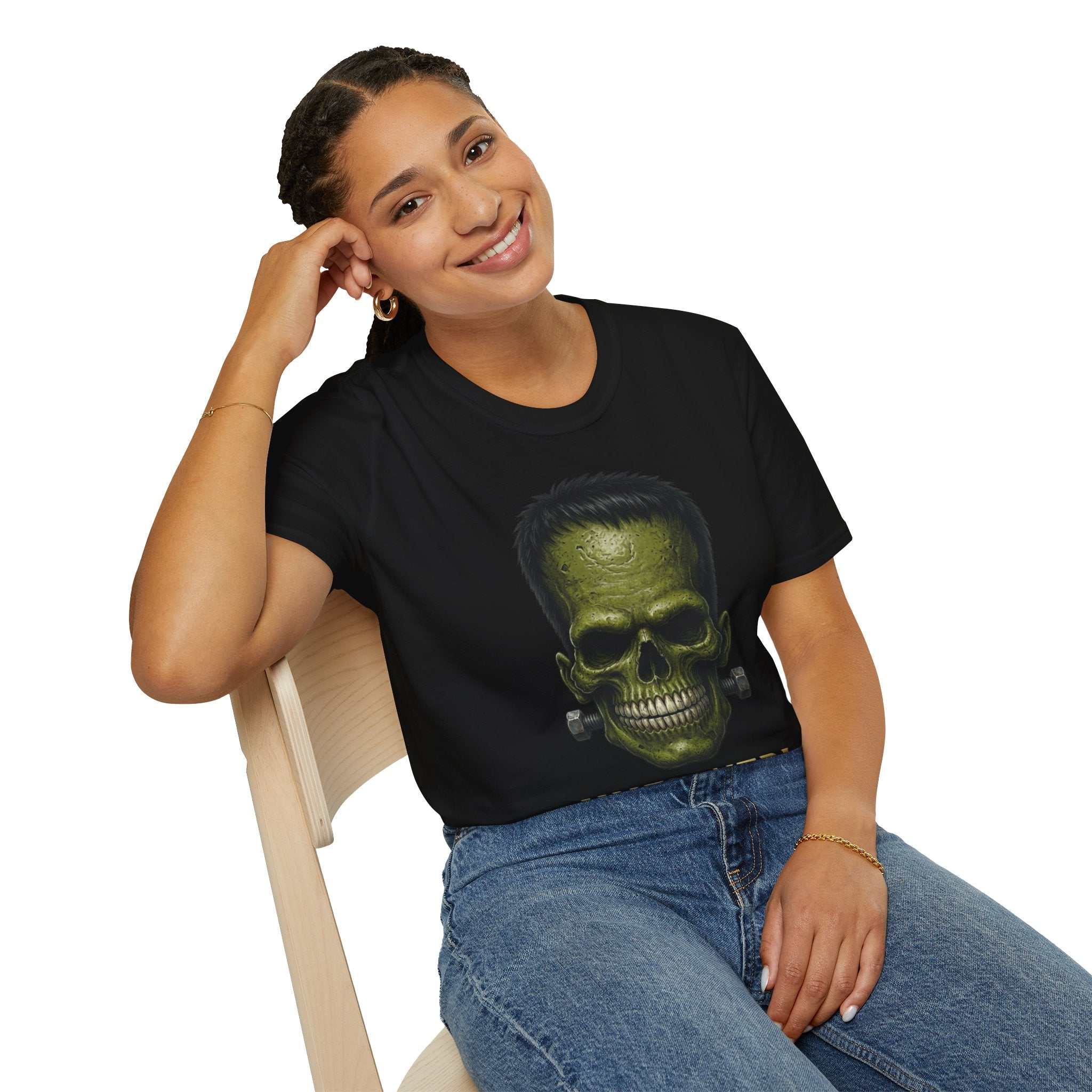 Frankenstein Skull T-Shirt — Green Horror Graphic Tee with 'UNFKWTBL'