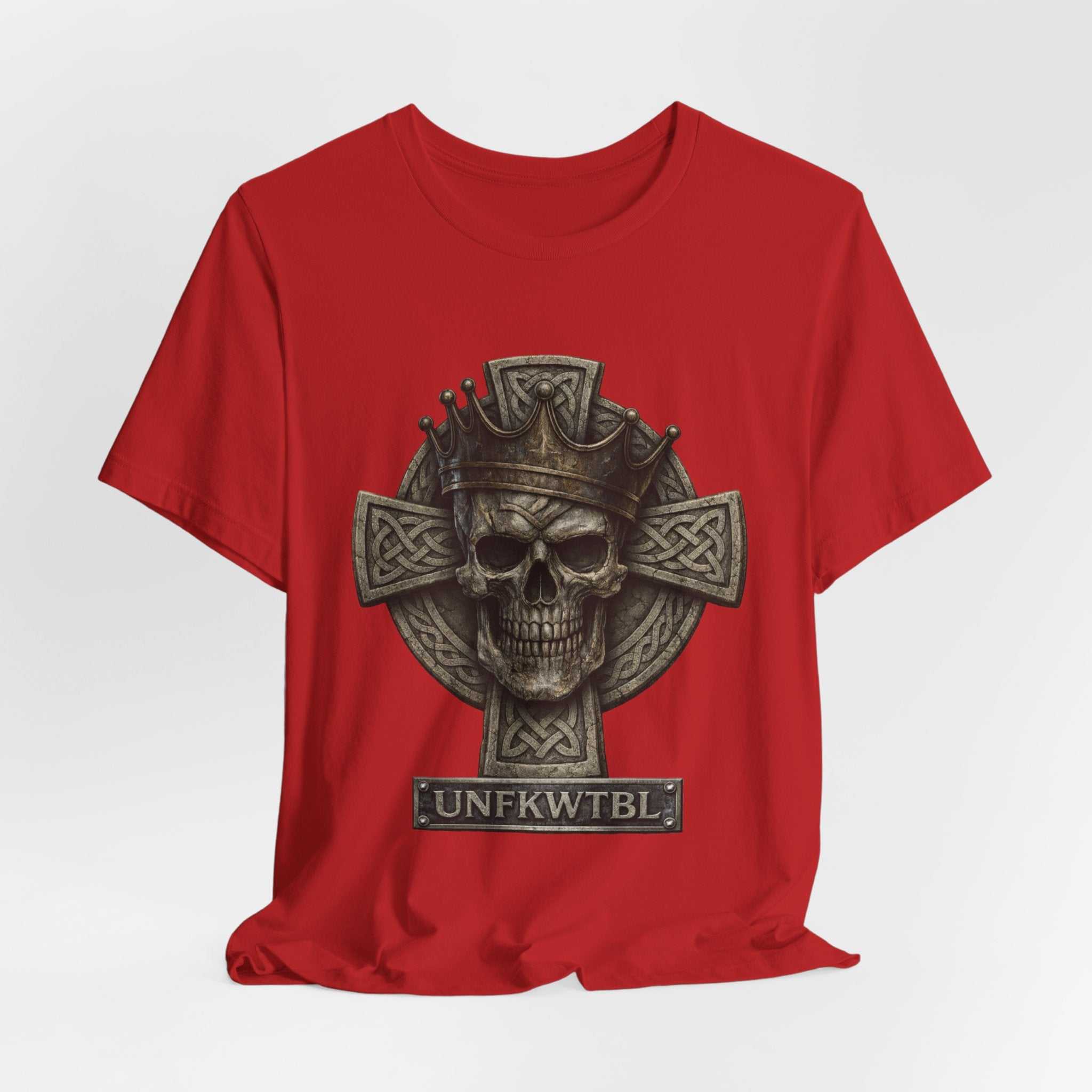 Skull & Celtic Cross Tee — 'UNFKWTBL' Gothic Biker Shirt