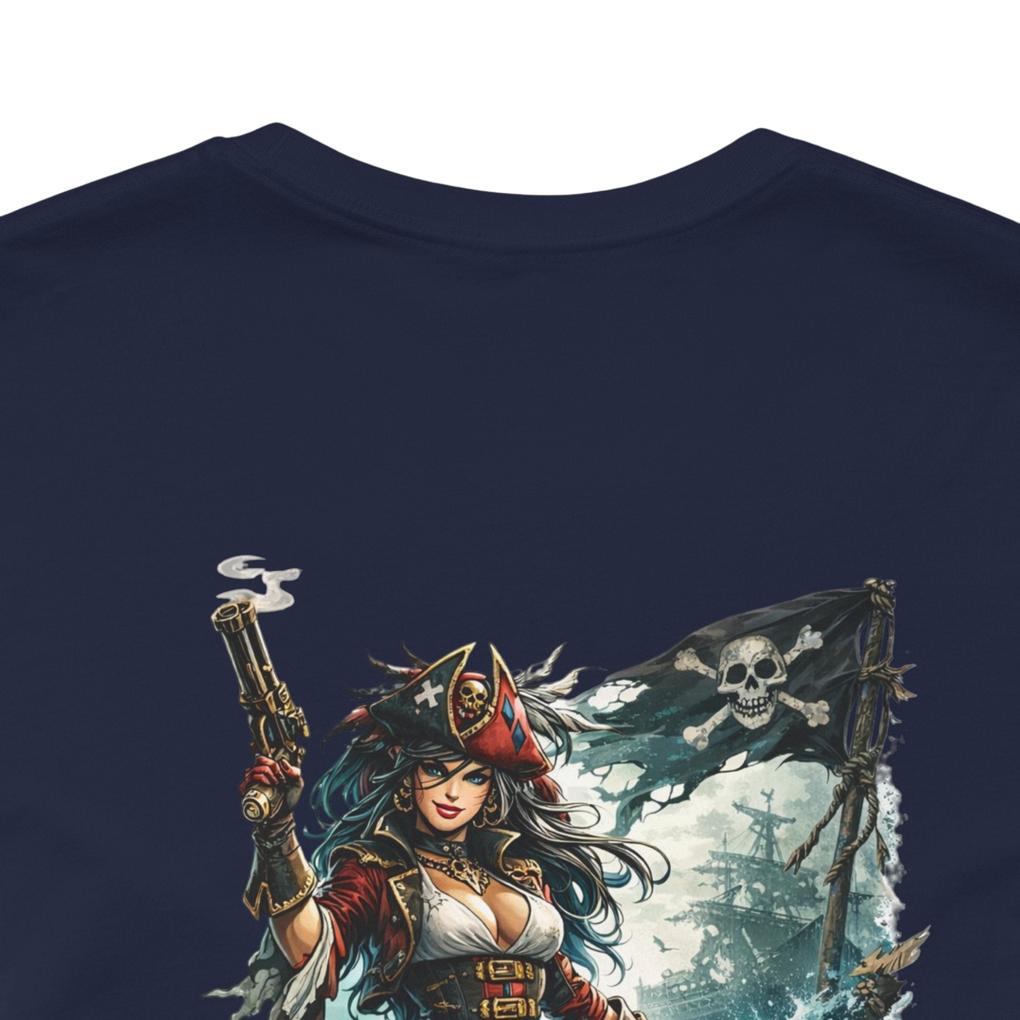 She Doesn't Ask Warrior Woman Graphic Tee — Fierce Pirate/Viking Adventure Shirt
