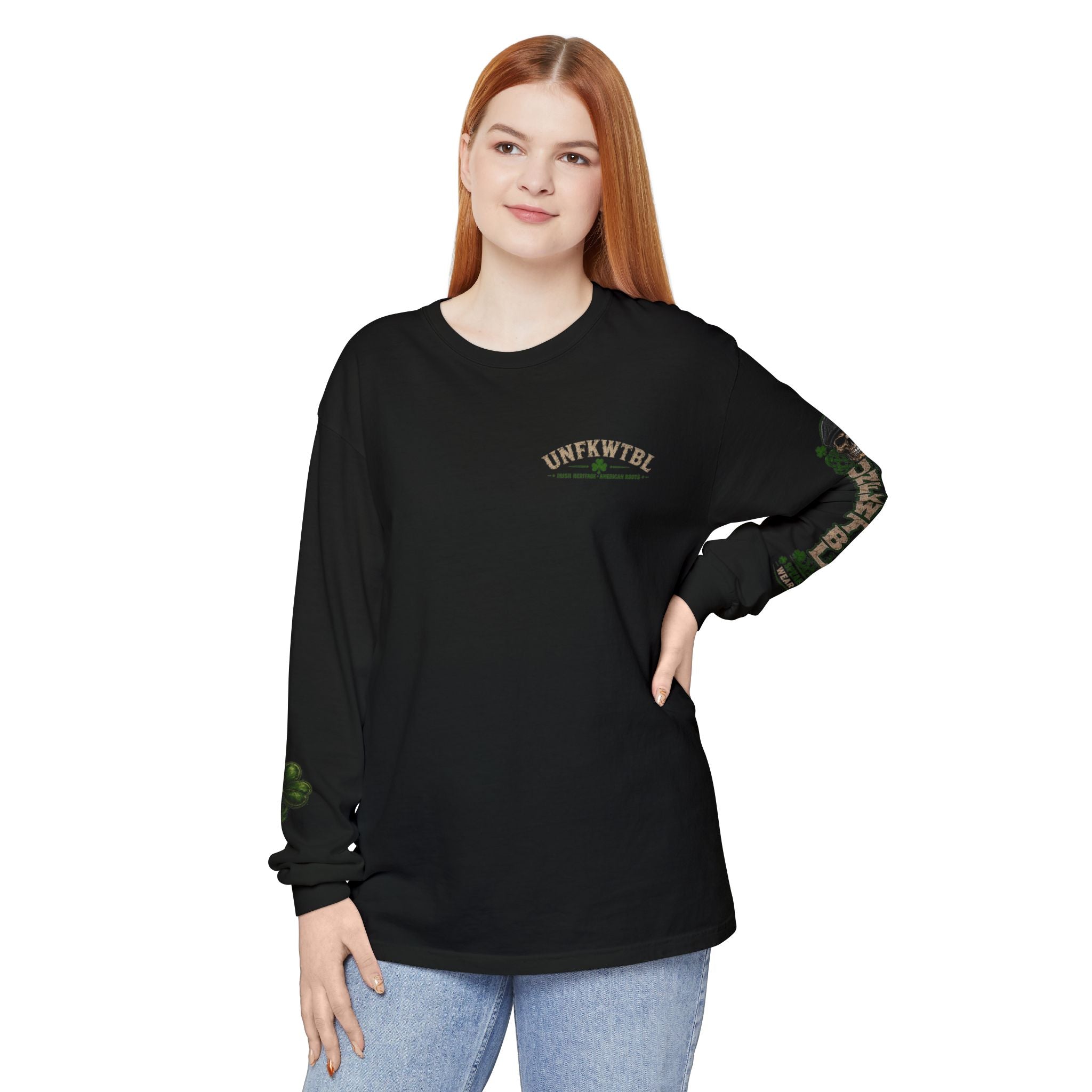 Skull & Flags Long Sleeve T-Shirt — Loyalty Honor Family Freedom