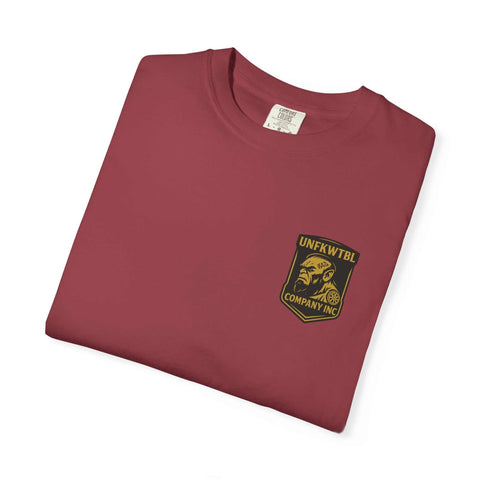 Sentinel how it began T-shirt in maroon with vintage badge design, casual streetwear unisex tee