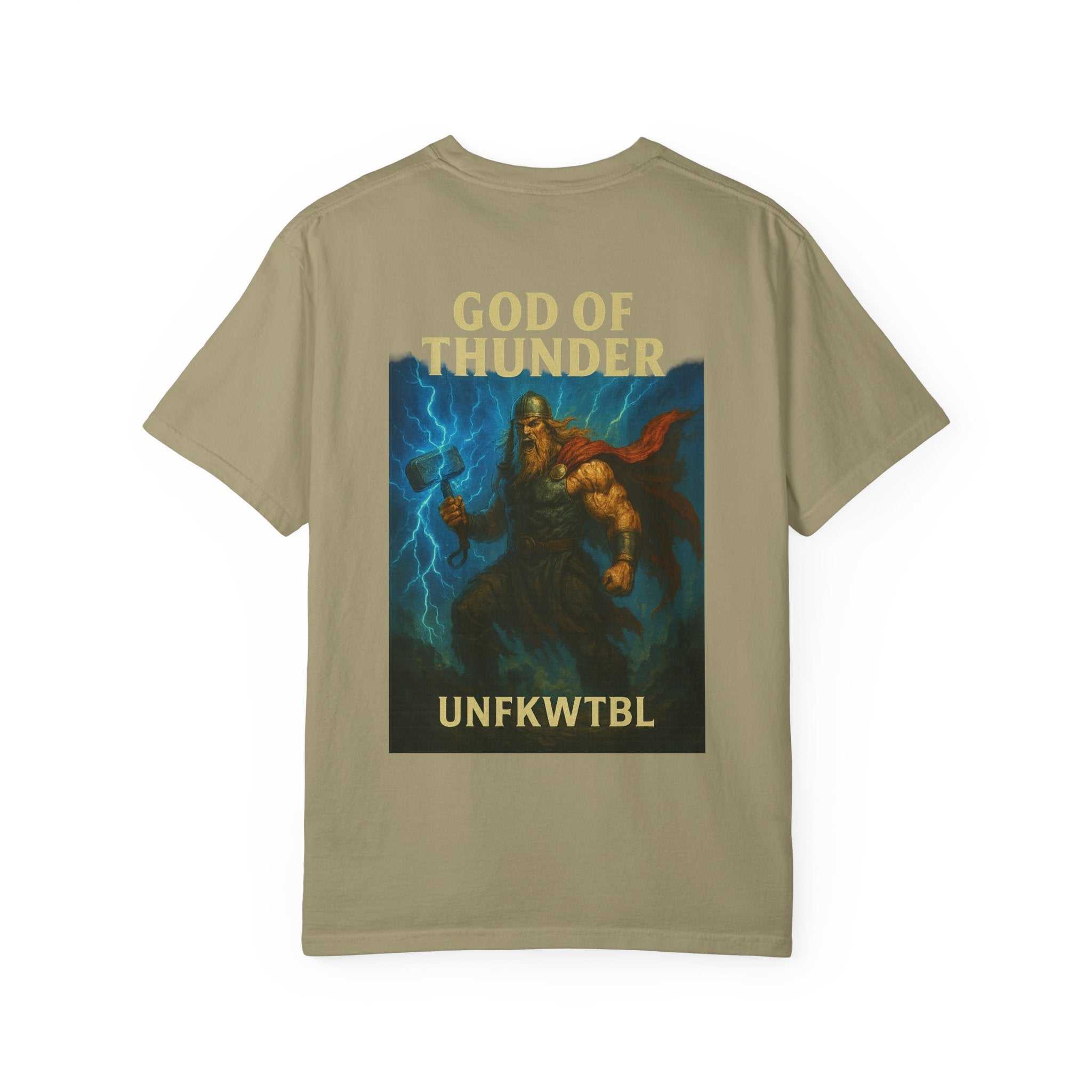 Thor True God unisex garment-dyed T-shirt with durable double-needle stitching and soft fabric in sizes S to 4XL