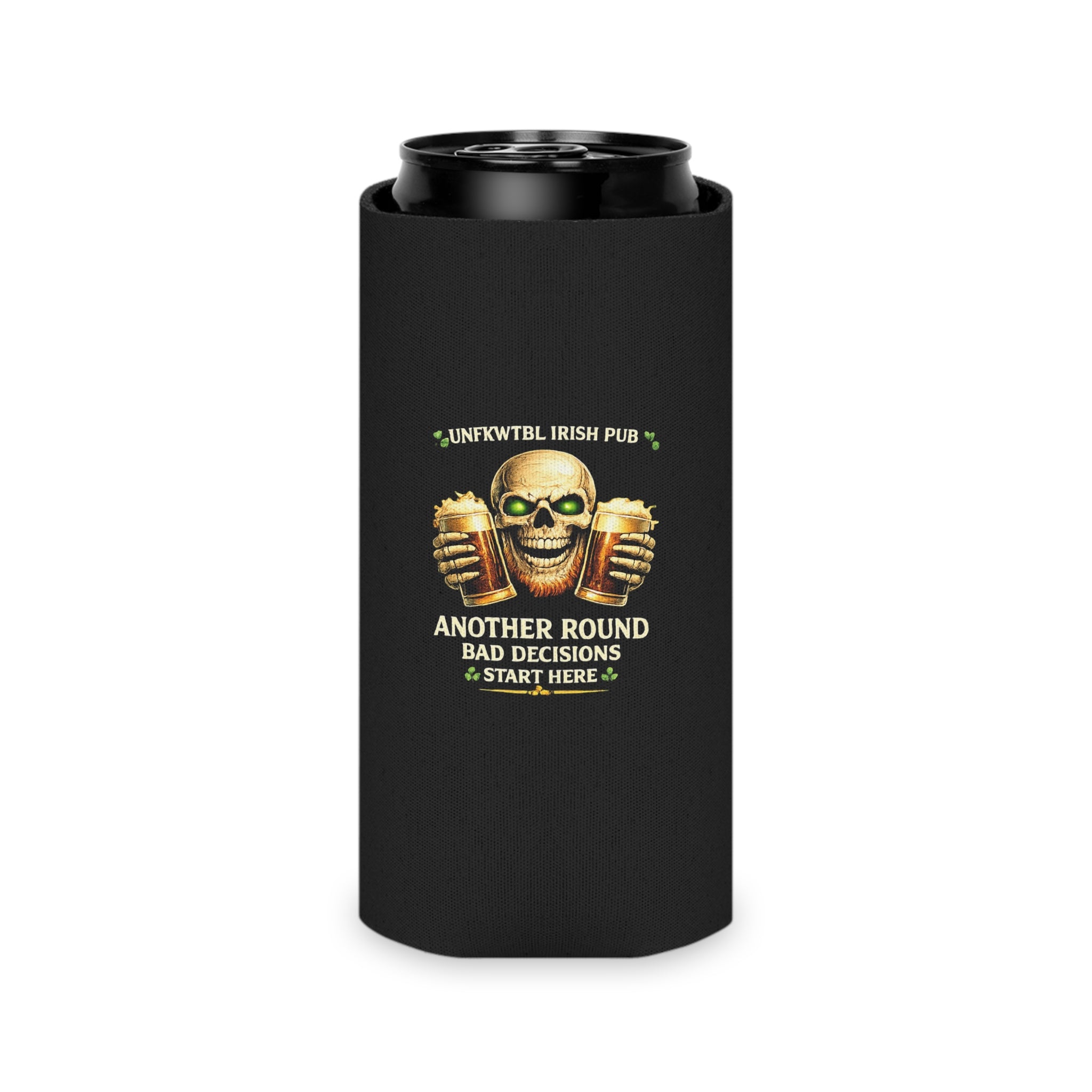 Skull Beer Can Cooler — 'Another Round, Bad Decisions' Insulated Can Cooler