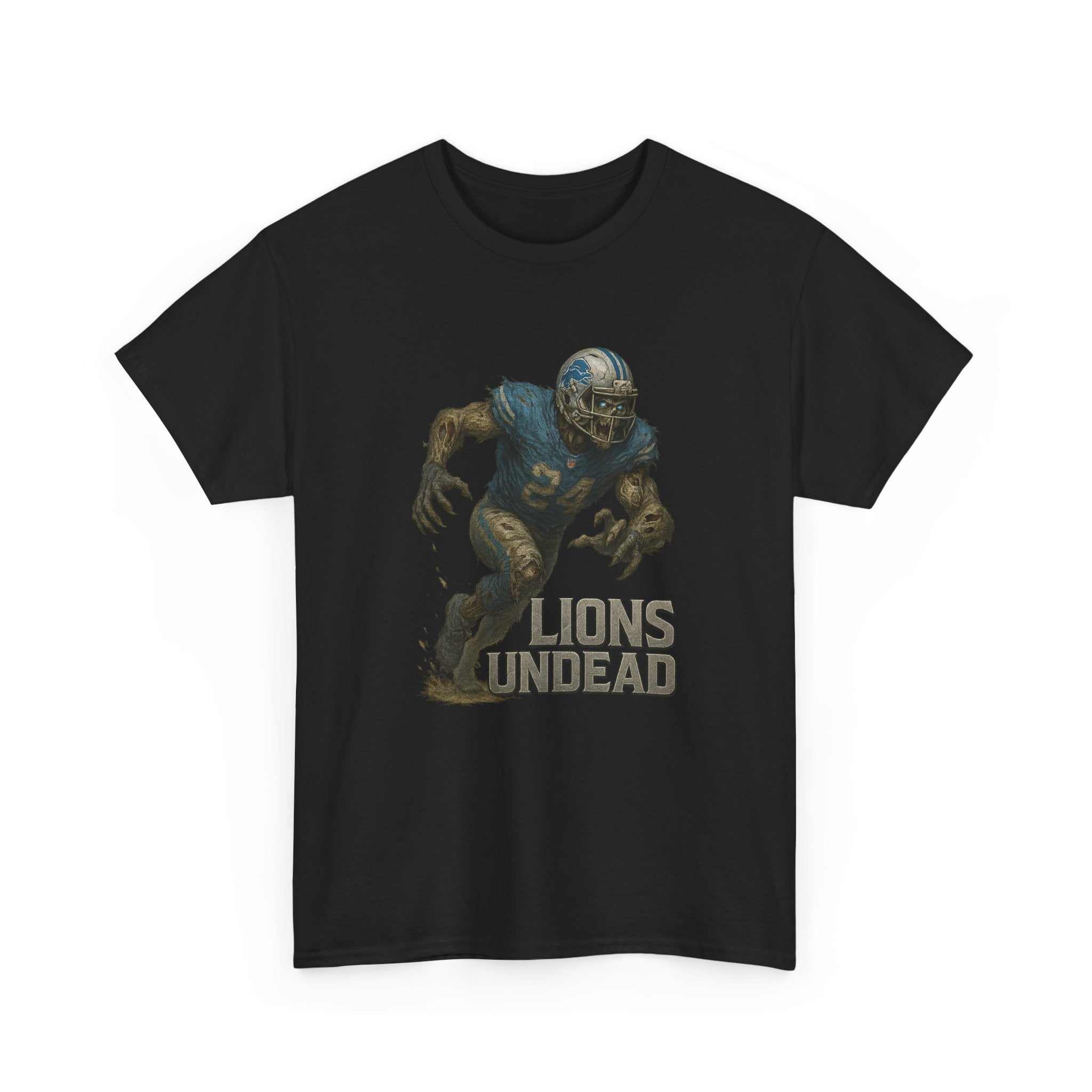 Detroit Lions Zombies heavy cotton tee with bold zombie graphic and durable 100% cotton fabric