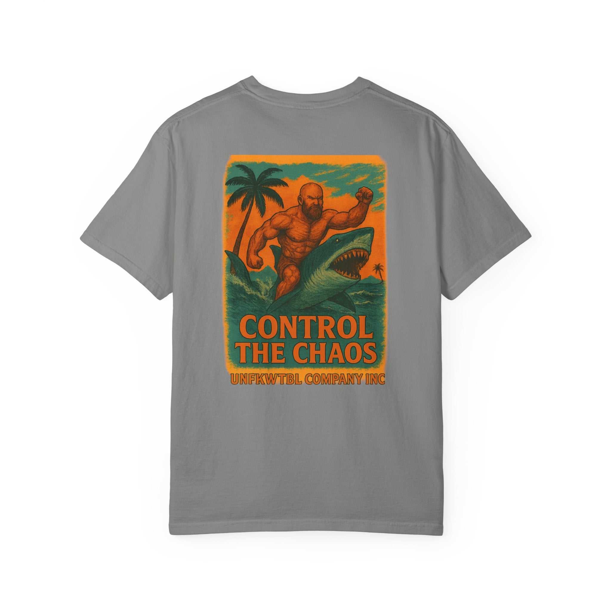 Control the Chaos unisex garment-dyed t-shirt with vibrant sustainable graphic design for adventure lovers