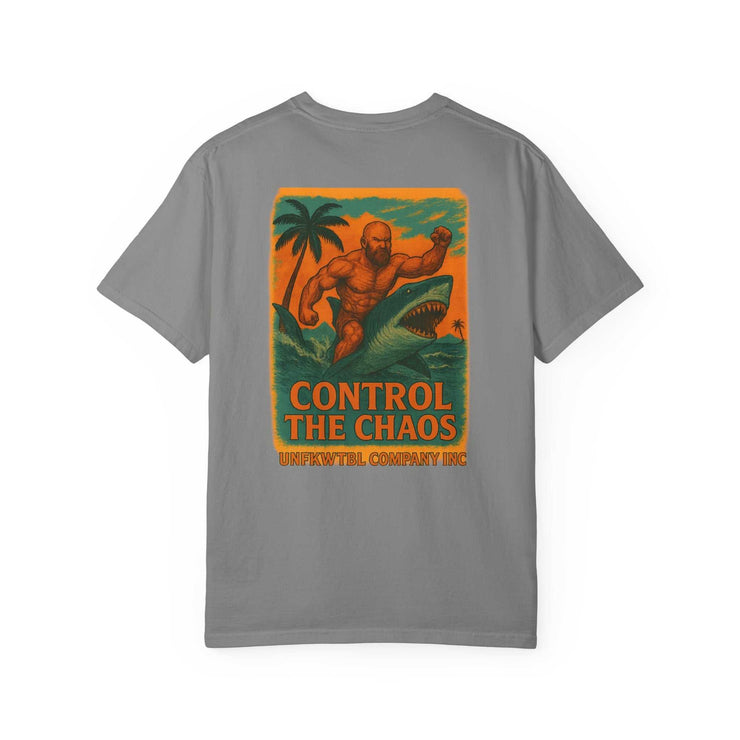 Control the Chaos unisex garment-dyed t-shirt with vibrant adventure graphic and sustainable cotton fabric