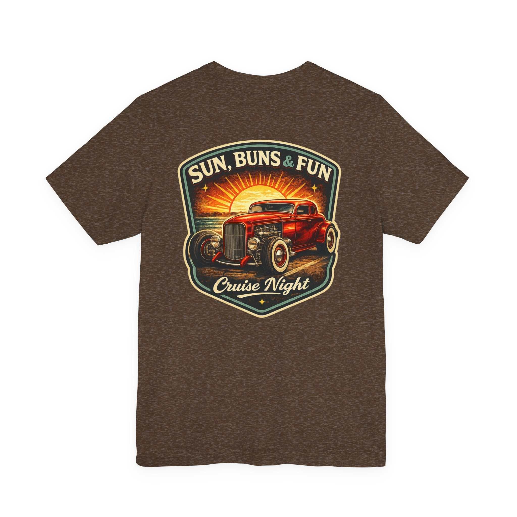 Cruise Night Hot Rod Tee — "Sun, Buns & Fun" Vintage Car T‑Shirt