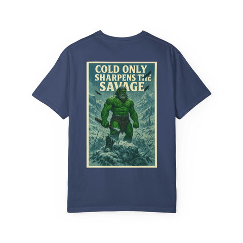 Savage Spirit Graphic T-Shirt in navy with vintage style savage warrior print, unisex casual wear for everyday comfort