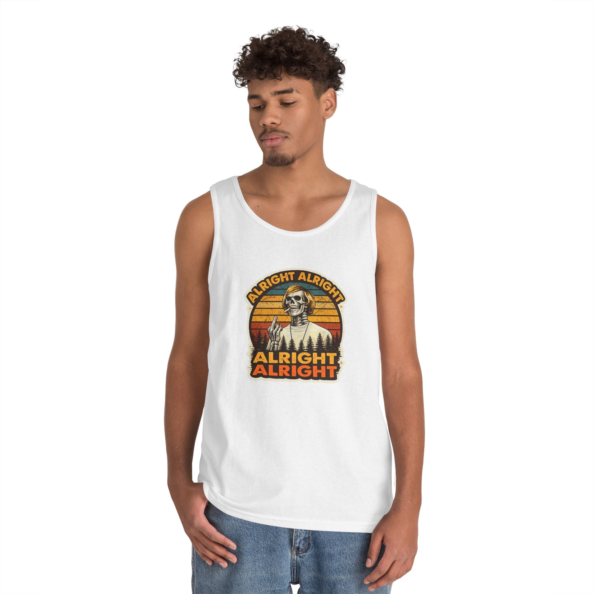 Tank Top — Retro Skull 'Alright Alright Alright' Vintage Sunset Graphic