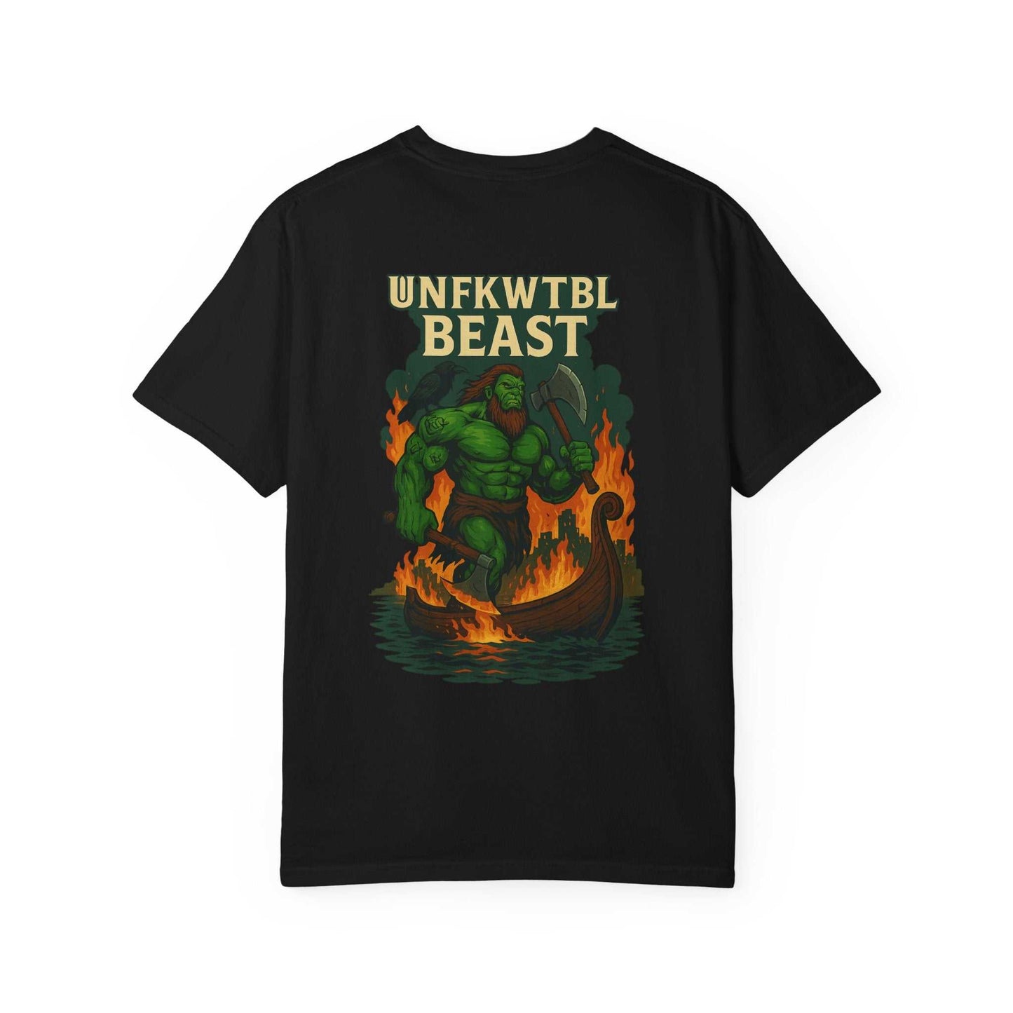 Unisex graphic t-shirt with UNFKWTBL BEAST design, garment-dyed cotton, available in vibrant colors and sizes S-4XL, perfect casual and gift tee