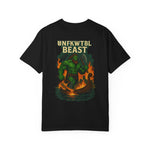 Unisex graphic t-shirt with UNFKWTBL BEAST design, garment-dyed cotton, available in vibrant colors and sizes S-4XL, perfect casual and gift tee