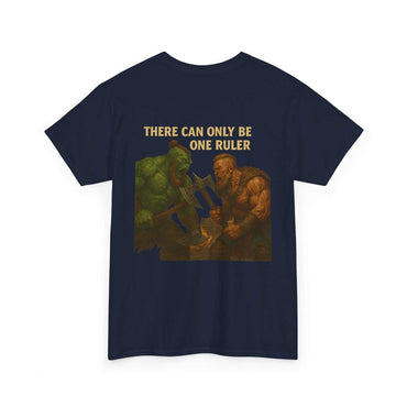 THORGAR CAN ONLY BE RULER unisex vintage graphic tee with heroic battle design in navy heavy cotton