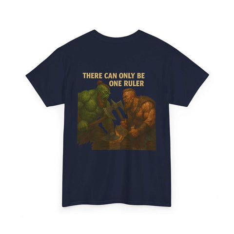 THORGAR CAN ONLY BE RULER unisex vintage graphic tee with heroic battle design in navy heavy cotton