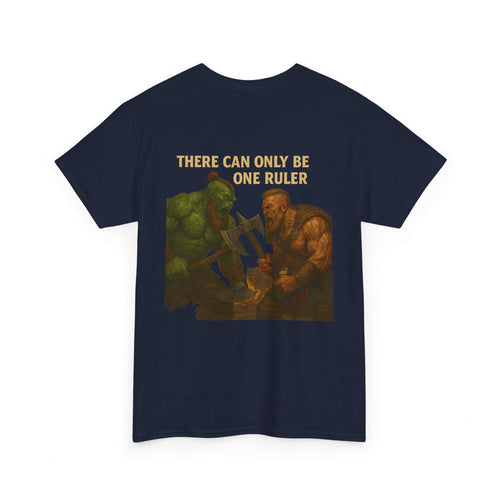 THORGAR CAN ONLY BE RULER unisex vintage graphic tee with heroic battle design in navy heavy cotton