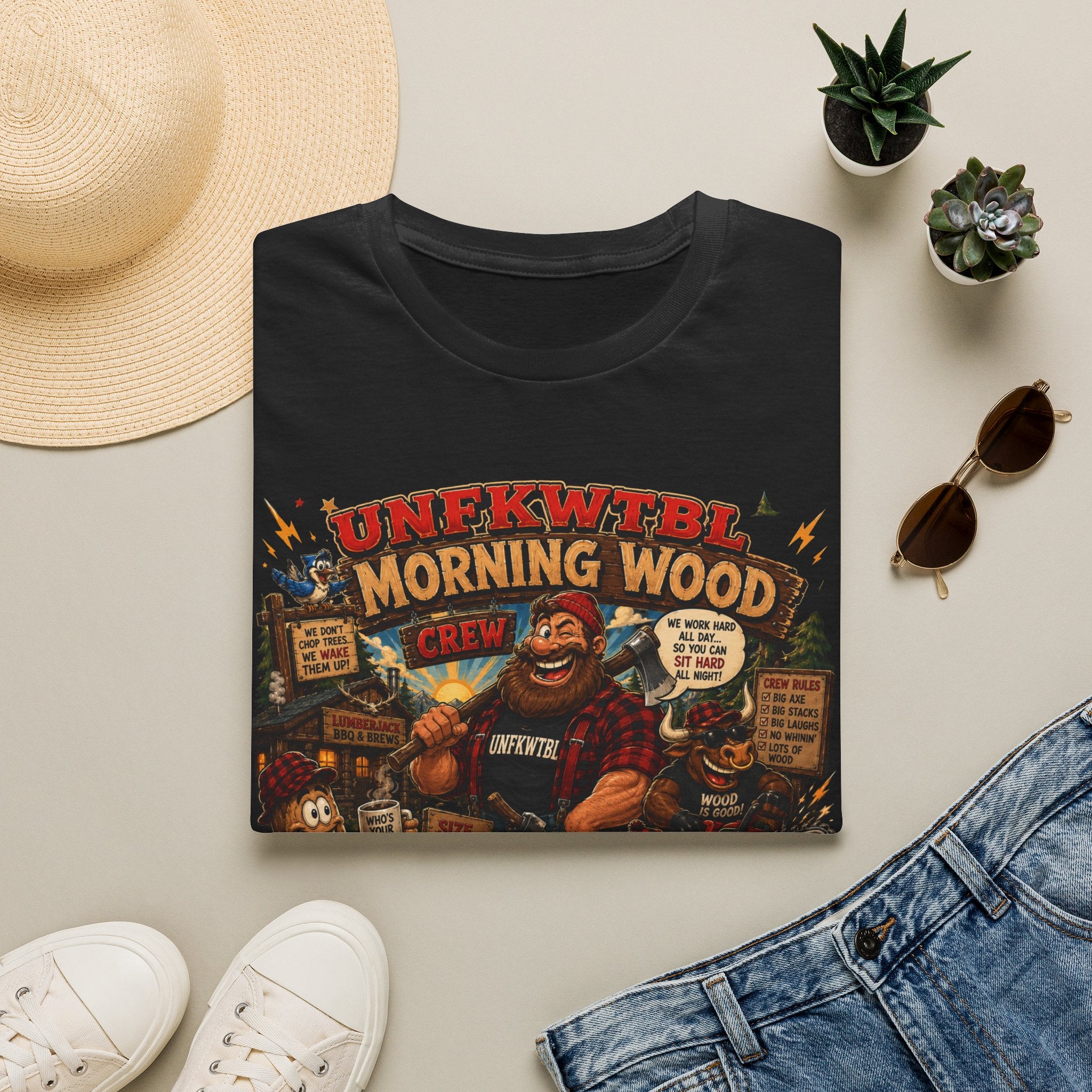 Morning Wood Crew T-Shirt — Funny Lumberjack Graphic Tee