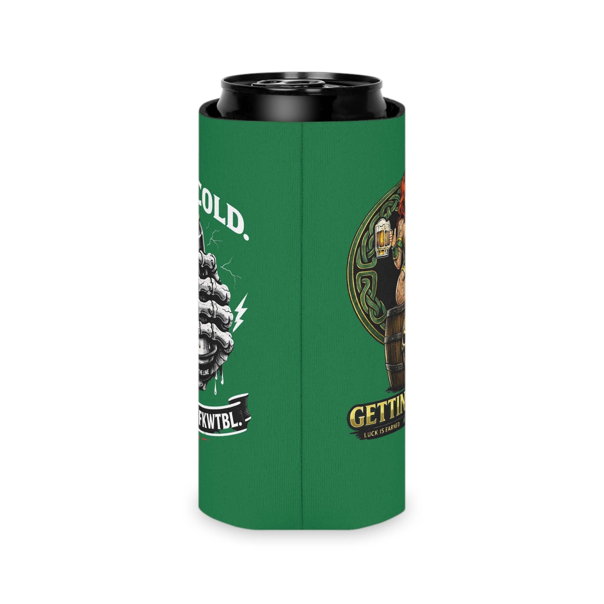 Gettin' Lucky / Stay Cold Can Cooler — St. Patrick's Day Pinup Beer Koozie